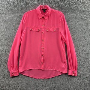 Forever 21 Button Down Shirt Women's Small Hot Pink Button Up Ladies S